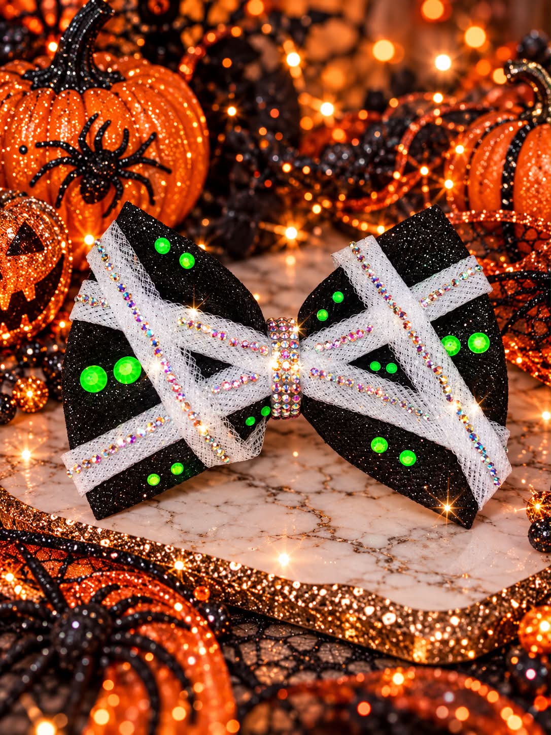 Halloween themed rhinestone bow