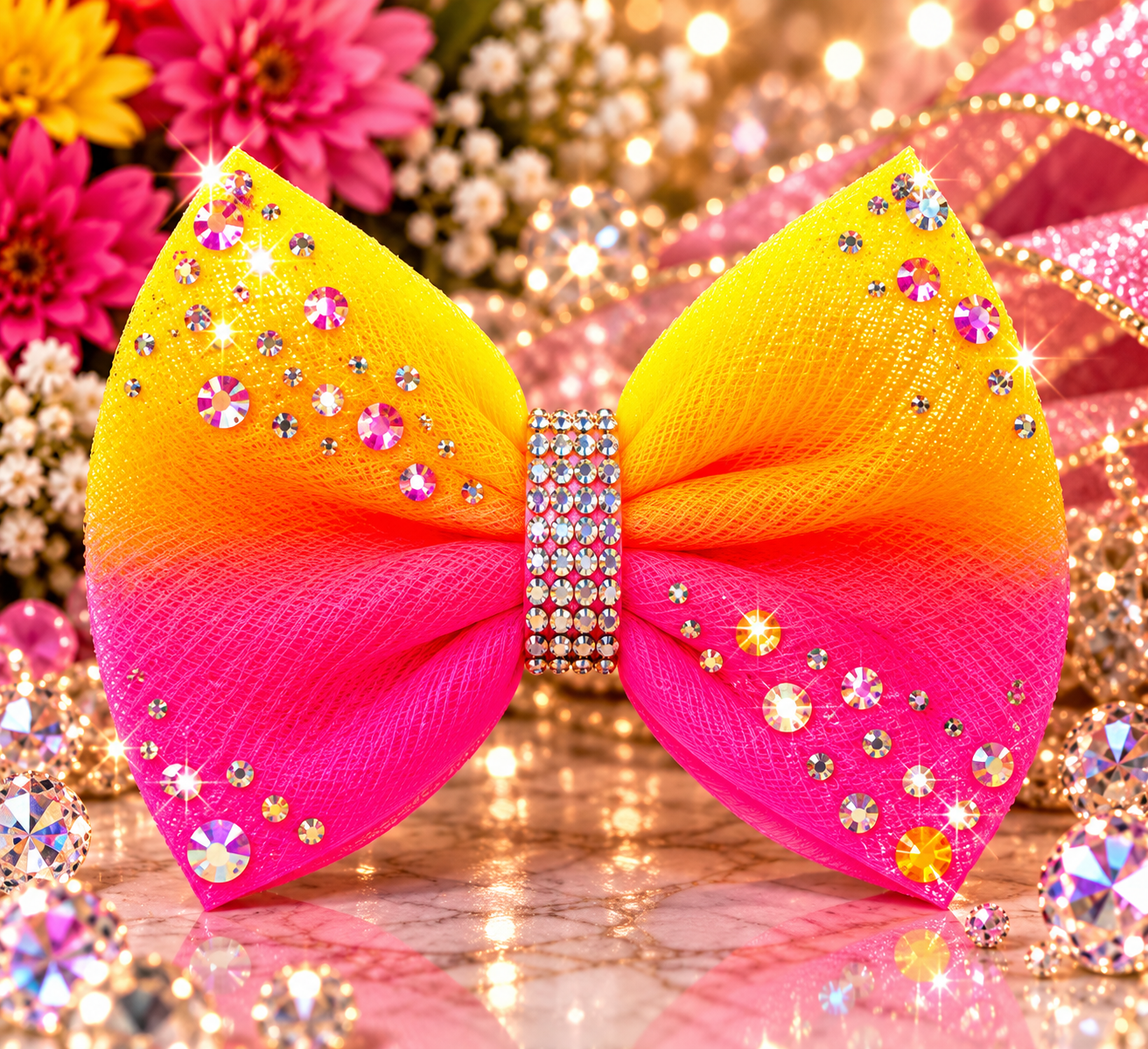 Yellow and pink custom Dosie Doe Bow
